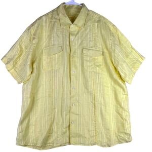 Tommy Bahama Shirt Mens XL Yellow Linen Short Sleeve Button Up Guayabera Style